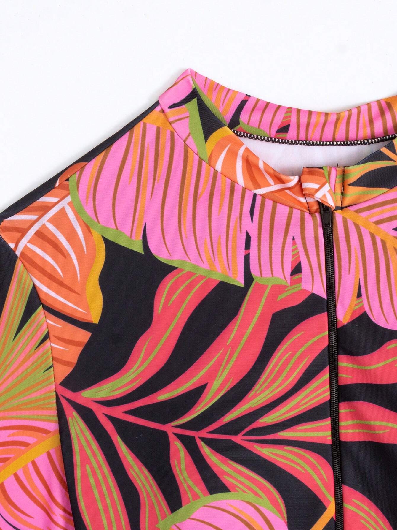  | SHEIN Swim Mulvari Summer Beach Tropical Print Zip Front Top & Short Leggings Swimsuit | Lingerie | Shein | OneHub