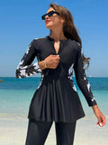  | SHEIN Swim Mulvari Women Summer Beach Conservative Style Contrast Plant Print Burkini Set | Lingerie | Shein | OneHub