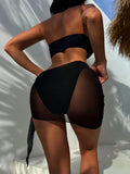  | SHEIN Swim Solid Color Bandeau Sexy Summer Bikini Set 3pcs (Bandeau Bikini Top+Triangle Bottom+Sheer Skirt),Summer Beach | Lingerie | Shein | OneHub