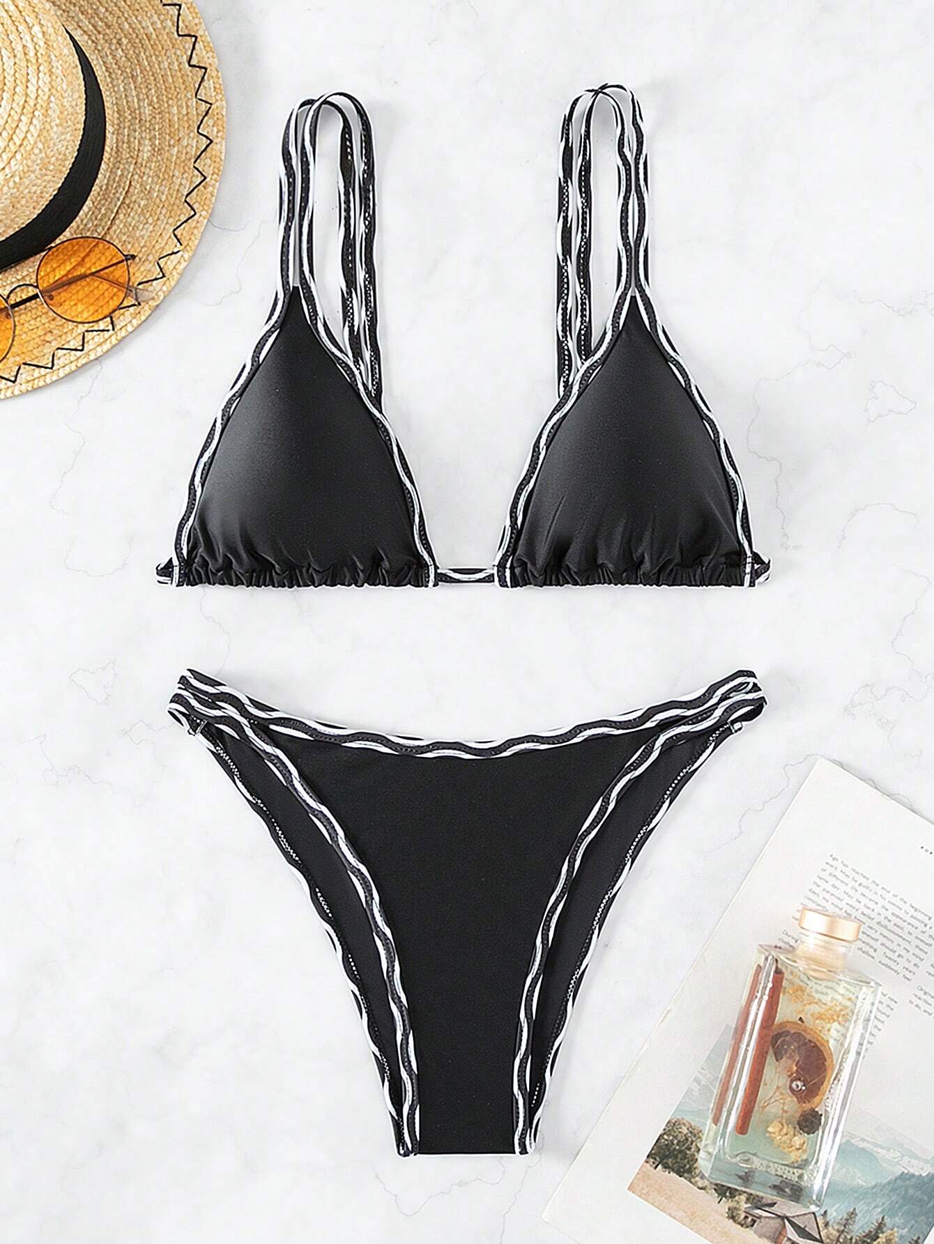 | SHEIN Swim Summer Beach Contrast Binding Triangle Bikini Set | Lingerie | Shein | OneHub