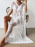  | SHEIN Swim Summer Beach Embroidery Mesh Scallop Trim Split Thigh Cover Up | Lingerie | Shein | OneHub