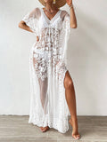  | SHEIN Swim Summer Beach Embroidery Mesh Scallop Trim Split Thigh Cover Up | Lingerie | Shein | OneHub