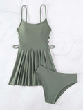  | SHEIN Swim Summer Beach Solid Tankini Set Lace Up Side Flowy Swim Dress & Bikini Bottom 2 Piece Bathing Suit | Lingerie | Shein | OneHub