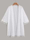 SHEIN Swim Summer Beach Tassel Decor Kimono