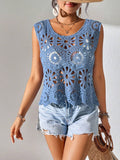  | SHEIN Swim Summer Vacation Solid Color Knitted Hollow-Out Sleeveless Cover Up Top,Summer Beach | Lingerie | Shein | OneHub