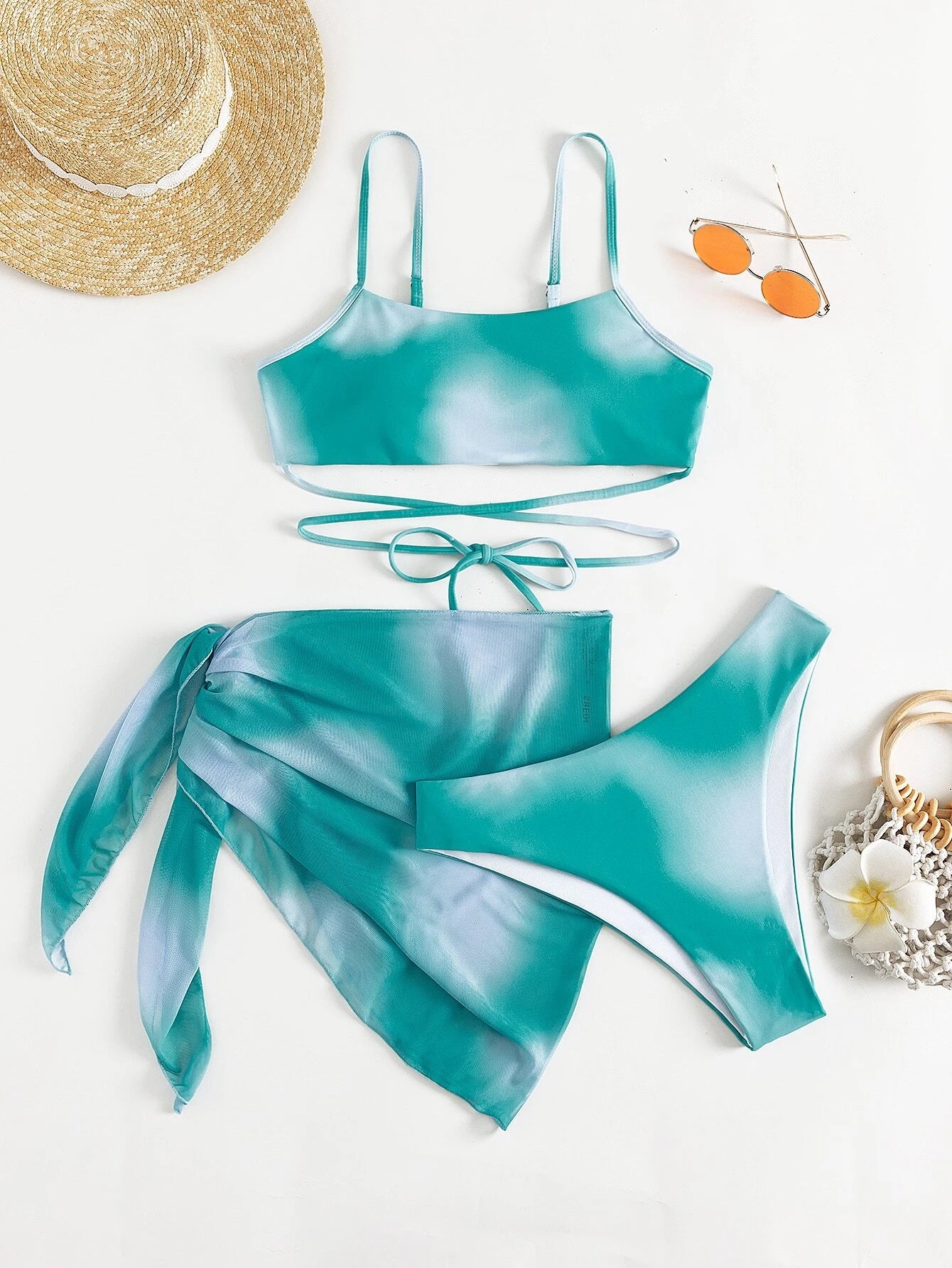  | SHEIN Swim Vcay 3pack Ombre Lace Up Bikini Swimsuit & Beach Skirt | Lingerie | Shein | OneHub