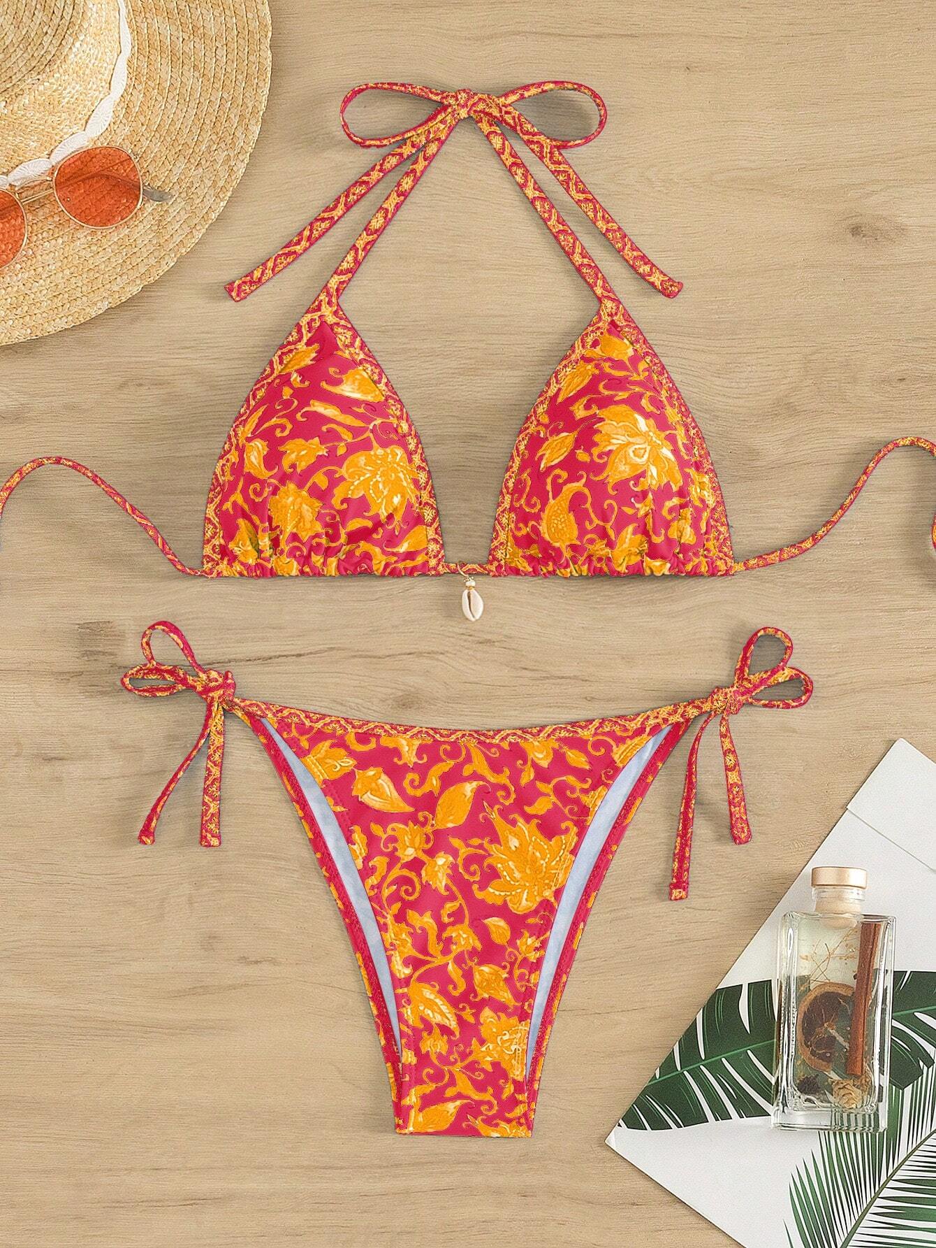  | SHEIN Swim Women Summer Beach Floral Printed Halter Tie Bikini Set For Beach Vacation, Random Print | Lingerie | Shein | OneHub