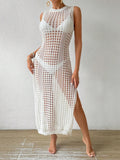  | SHEIN Swim Women's Plain Hollow Out Knitted Side Split See Through Cover-Up For Vacation | Lingerie | Shein | OneHub