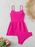 SHEIN Swim Women's Solid Color Side Tie Ruffle Hem Tankini Swimsuit Top Summer