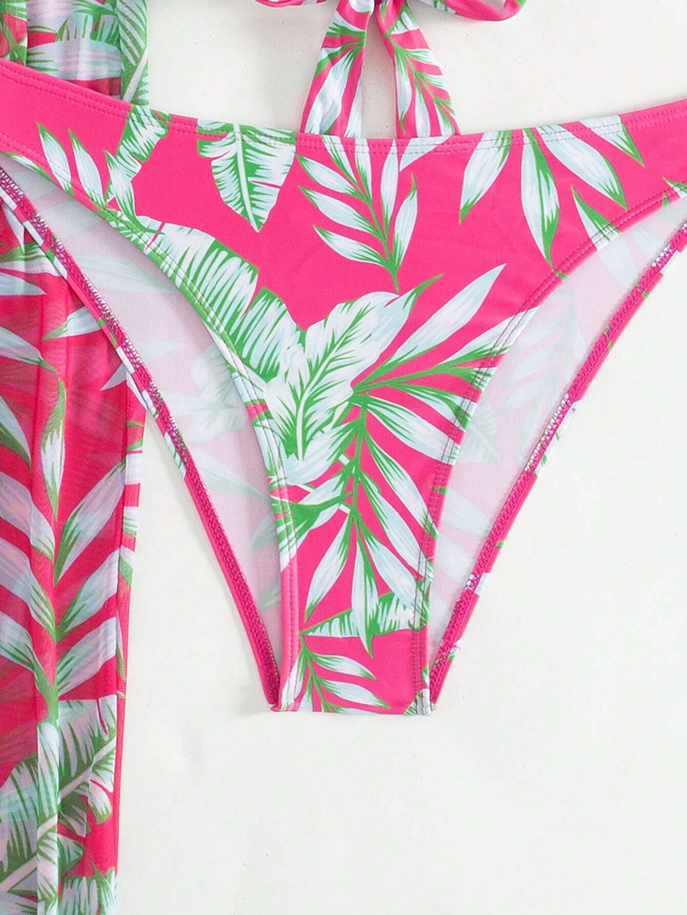  | SHEIN Swim Women's Summer Beach Tropical Plant Printed Halter Neck Bikini Set With Cover Up Skirt And Shirt, Random Print | Lingerie | Shein | OneHub