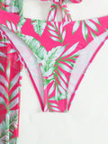  | SHEIN Swim Women's Summer Beach Tropical Plant Printed Halter Neck Bikini Set With Cover Up Skirt And Shirt, Random Print | Lingerie | Shein | OneHub