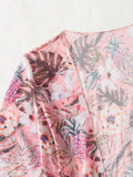  | SHEIN Swim Women's Tropical Plant Print Casual Bikini Set With Coverup Short Sleeve Kimono Summer | Lingerie | Shein | OneHub
