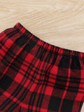 SHEIN Unisex Baby Fun Battery Pattern T-Shirt Top And Plaid Shorts Pajama Set, 2pcs