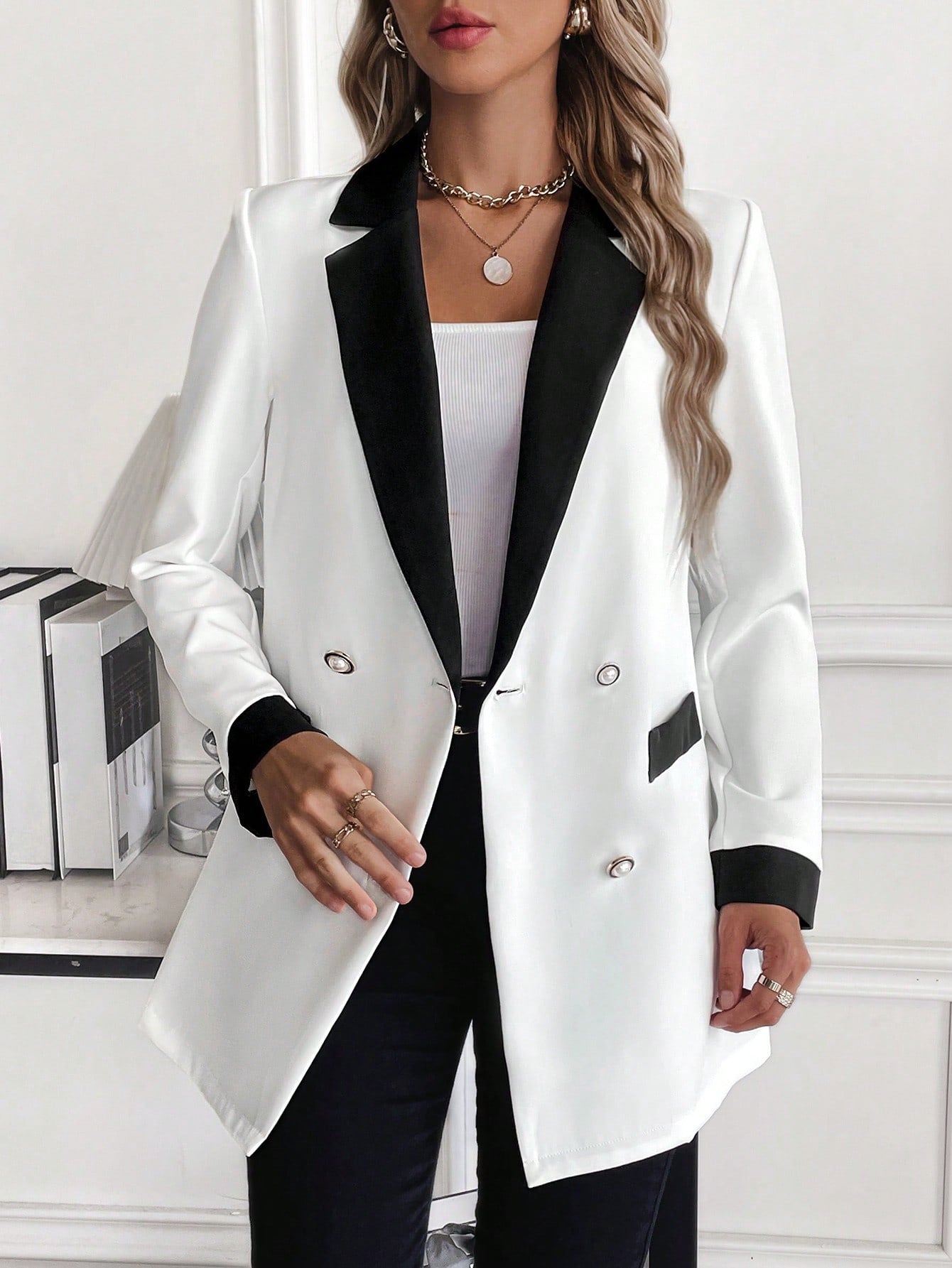  | SHEIN Unity Contrast Panel Double Breasted Blazer | Blazer | Shein | OneHub
