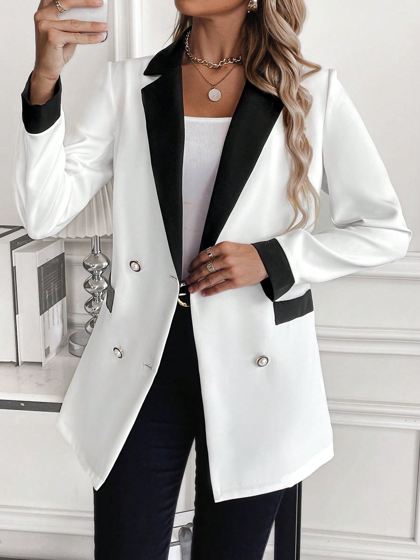  | SHEIN Unity Contrast Panel Double Breasted Blazer | Blazer | Shein | OneHub