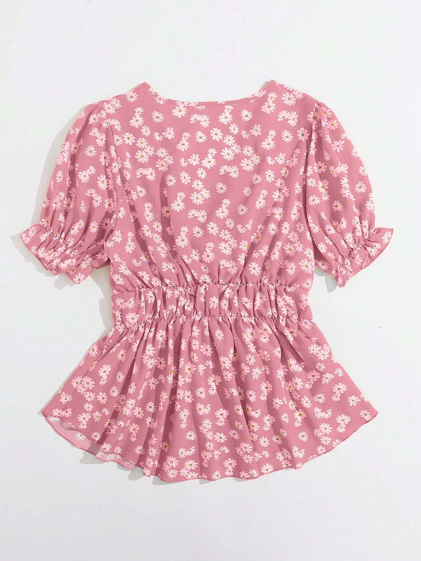  | SHEIN VCAY Cinching Waist Daisy Print Short Sleeve Shirt For Summer Vacation | Tee | Shein | OneHub