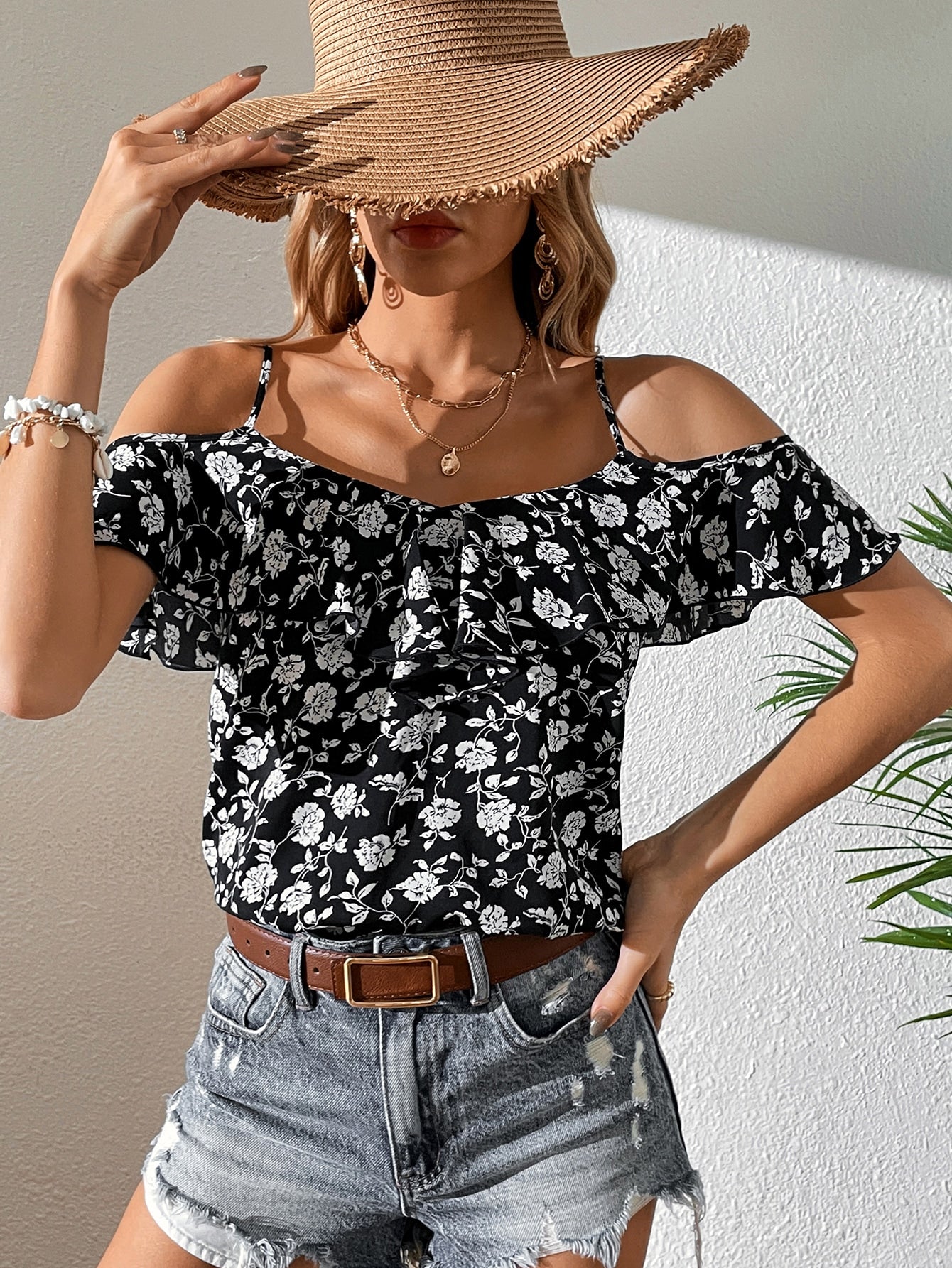  | SHEIN VCAY Floral Print Cold Shoulder Blouse | Blouse | Shein | OneHub
