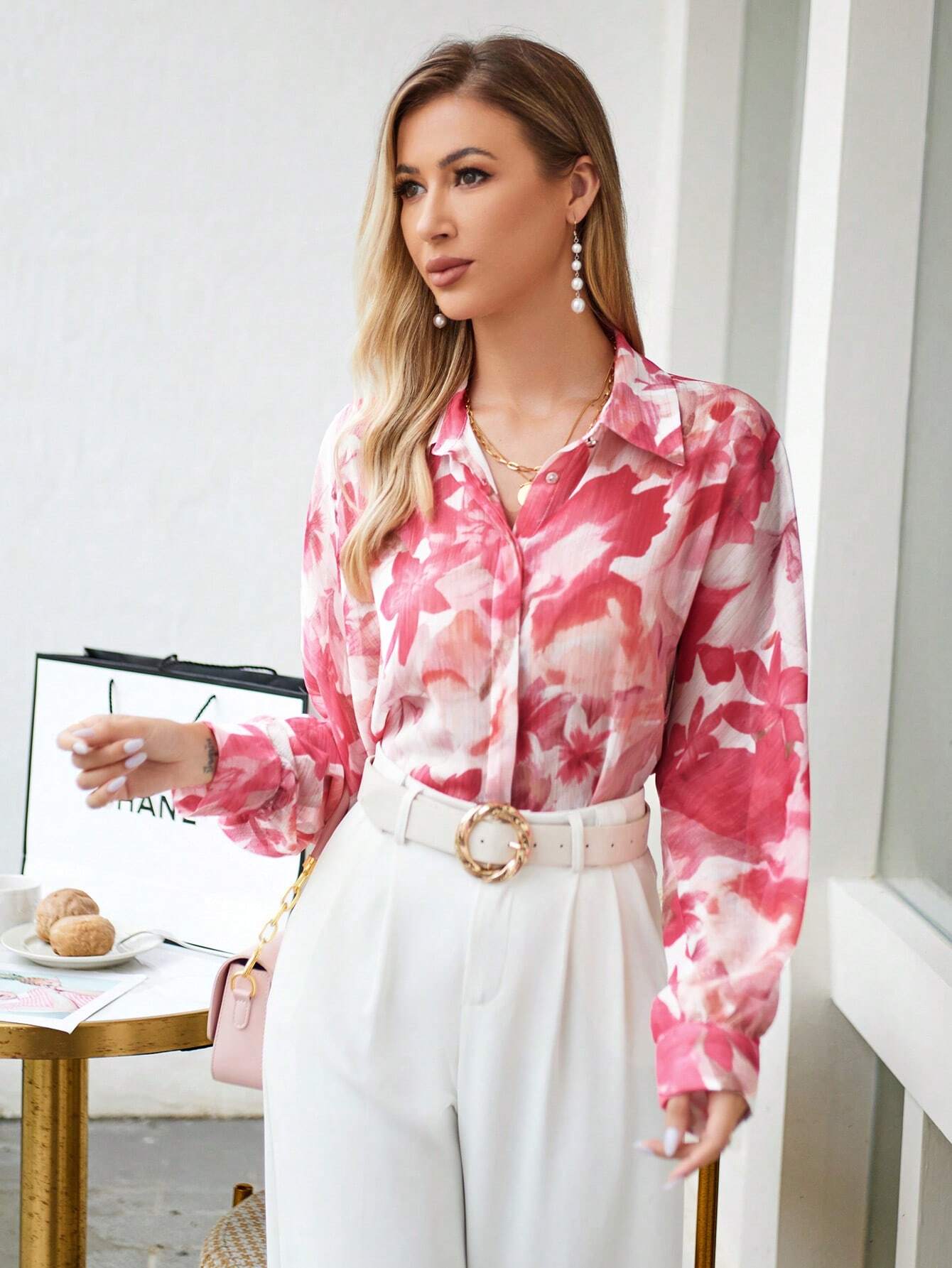  | SHEIN VCAY Floral Print Hidden Button Shirt | Shirt | Shein | OneHub