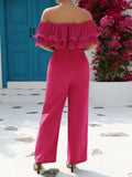  | SHEIN VCAY Off Shoulder Ruffle Trim Wide Leg Jumpsuit | Jumpsuit | Shein | OneHub