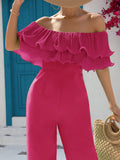  | SHEIN VCAY Off Shoulder Ruffle Trim Wide Leg Jumpsuit | Jumpsuit | Shein | OneHub
