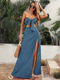  | SHEIN VCAY Polka Dot Tie Front Crop Tube Top & Split Thigh Skirt Set | Dress | OneHub | OneHub