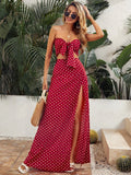  | SHEIN VCAY Polka Dot Tie Front Crop Tube Top & Split Thigh Skirt Set | Dress | OneHub | OneHub