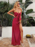  | SHEIN VCAY Polka Dot Tie Front Crop Tube Top & Split Thigh Skirt Set | Dress | OneHub | OneHub