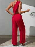 | SHEIN VCAY Red High Waist Irregular Shoulder Ruffle Trim Top And Wide Leg Pants Vacation Women's 2 Piece Set | Dress | OneHub | OneHub