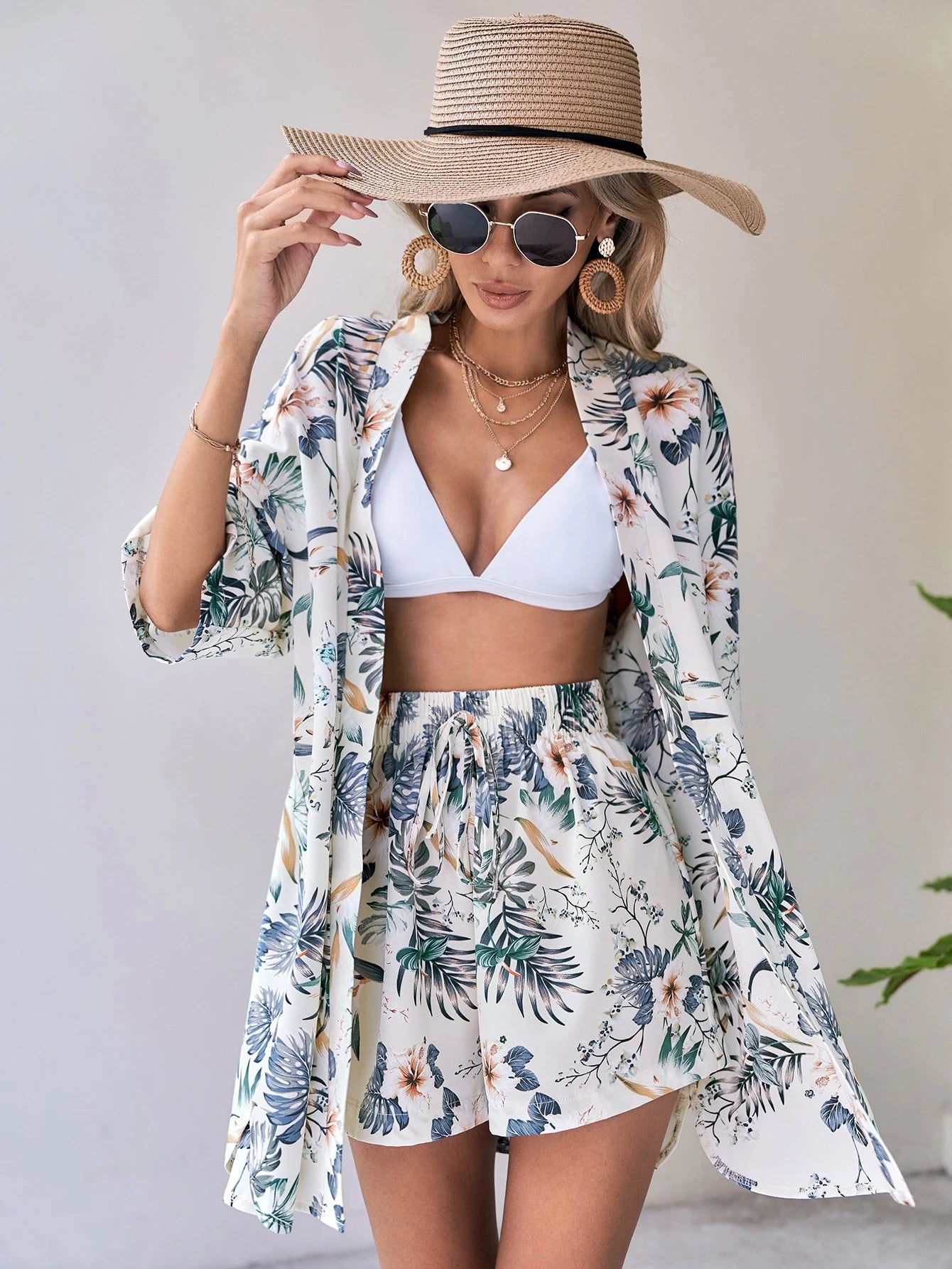  | SHEIN VCAY Summer Beach Tropical Print Blouse & Tie Front Shorts Two Piece Set | Top and Pant Set | Shein | OneHub