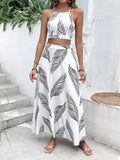  | SHEIN VCAY Summer Beach Tropical Print Tie Backless Cami Top & Split Thigh Skirt Two Piece Set | Top and Pant Set | Shein | OneHub