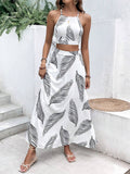  | SHEIN VCAY Summer Beach Tropical Print Tie Backless Cami Top & Split Thigh Skirt Two Piece Set | Top and Pant Set | Shein | OneHub