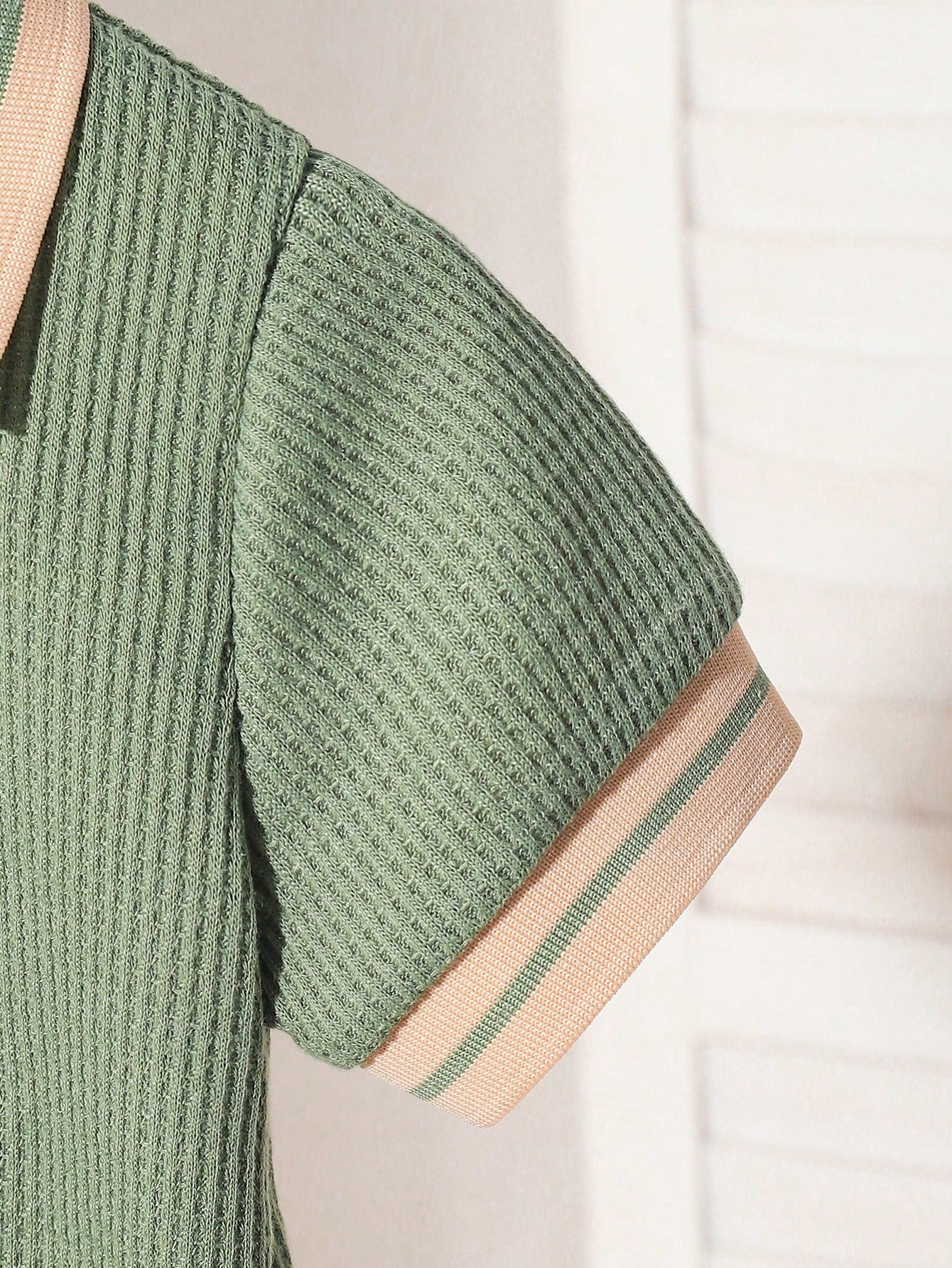 SHEIN Vintaside Kids Baby Boy Classic Green Waffle Fabric Apricot Polo Shirt