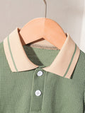 SHEIN Vintaside Kids Baby Boy Classic Green Waffle Fabric Apricot Polo Shirt