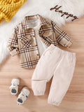 SHEIN Vintaside Kids Baby Boy Plaid Print Flap Pocket Jacket & Pants Without Tee