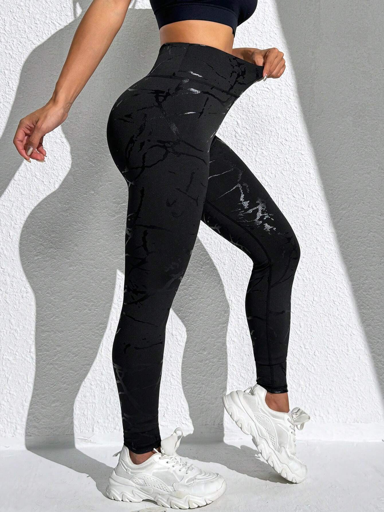  | SHEIN With My Calm Women High Waist Lifting Yoga Pants With Metallic Foil Print | Sports Leggings | Shein | OneHub