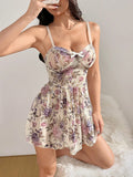 SHEIN Women's Floral Print Bowknot Detail Cami Nightdress, Summer Bowknot