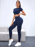  | SHEIN Yoga Basic Women's Seamless High Elasticity Sport Short Sleeve Top And Pants Set Workout Set | Leggings | Shein | OneHub