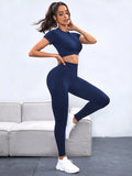  | SHEIN Yoga Basic Women's Seamless High Elasticity Sport Short Sleeve Top And Pants Set Workout Set | Leggings | Shein | OneHub