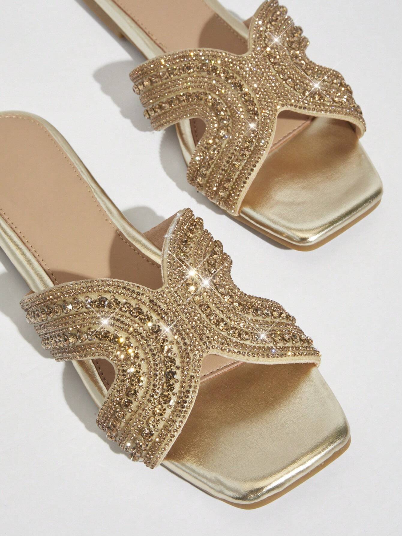  | SHEIN SHUZIA Embellished Open Toe Gold Slip On Sandals | Sandal | Shein | OneHub