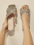  | SHEIN SHUZIA Embellished Open Toe Gold Slip On Sandals | Sandal | Shein | OneHub