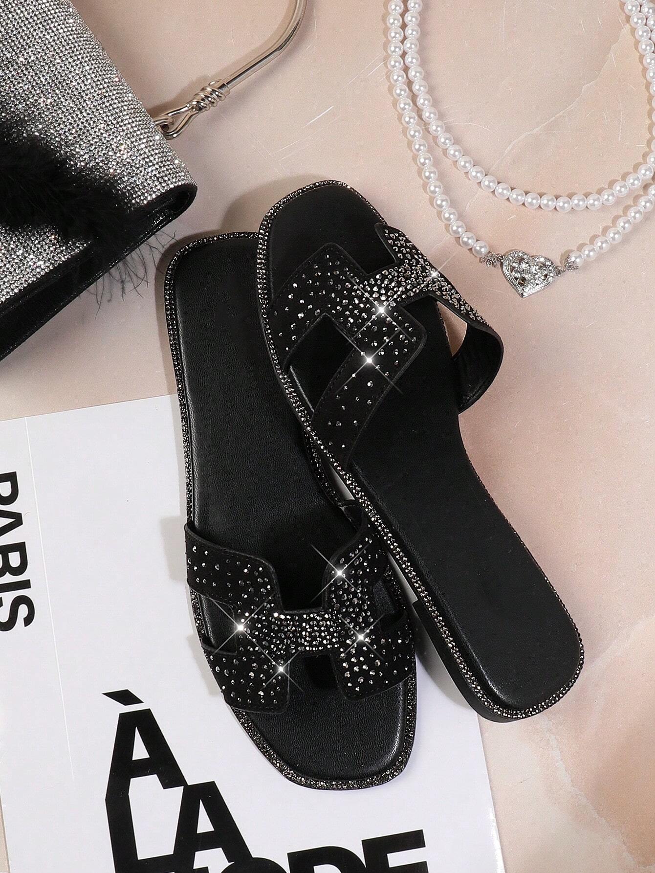 SHEIN SHUZIA Women'S Rhinestone Decor Flat Sandals