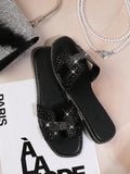 SHEIN SHUZIA Women'S Rhinestone Decor Flat Sandals