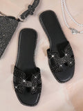SHEIN SHUZIA Women'S Rhinestone Decor Flat Sandals