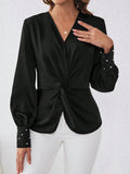  | SHEIN Satin Fabric Shirt With Front Knot And Cufflinks Detailed Sleeves | Blouse | Shein | OneHub