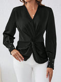  | SHEIN Satin Fabric Shirt With Front Knot And Cufflinks Detailed Sleeves | Blouse | Shein | OneHub