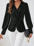  | SHEIN Satin Fabric Shirt With Front Knot And Cufflinks Detailed Sleeves | Blouse | Shein | OneHub