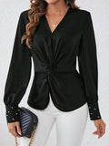  | SHEIN Satin Fabric Shirt With Front Knot And Cufflinks Detailed Sleeves | Blouse | Shein | OneHub