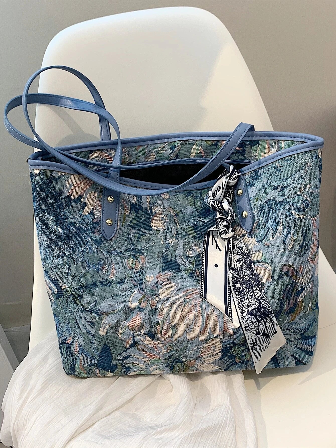  | SHEIN Scarf Decor Floral Pattern Shoulder Tote Bag | Bags | Shein | OneHub