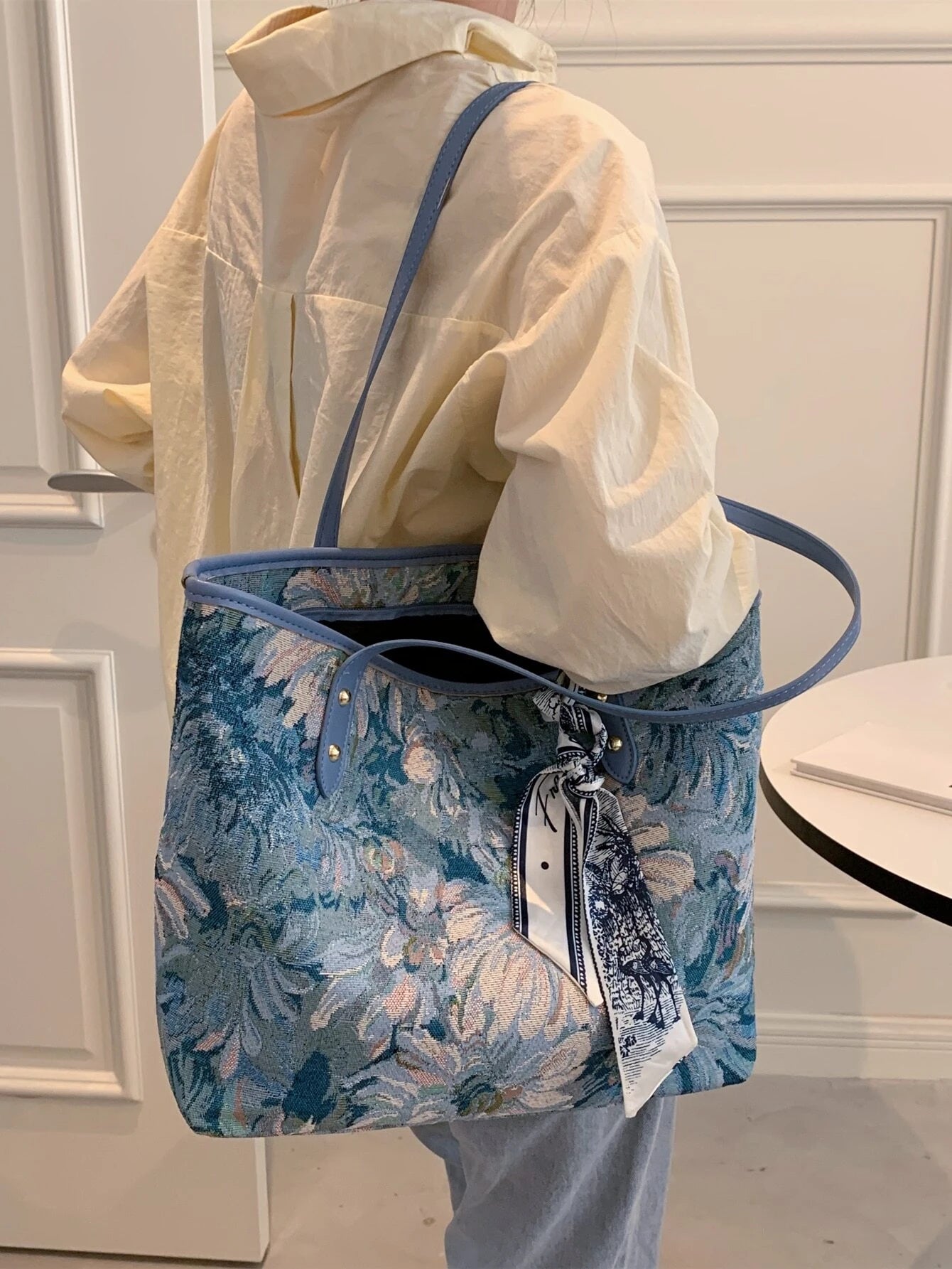  | SHEIN Scarf Decor Floral Pattern Shoulder Tote Bag | Bags | Shein | OneHub