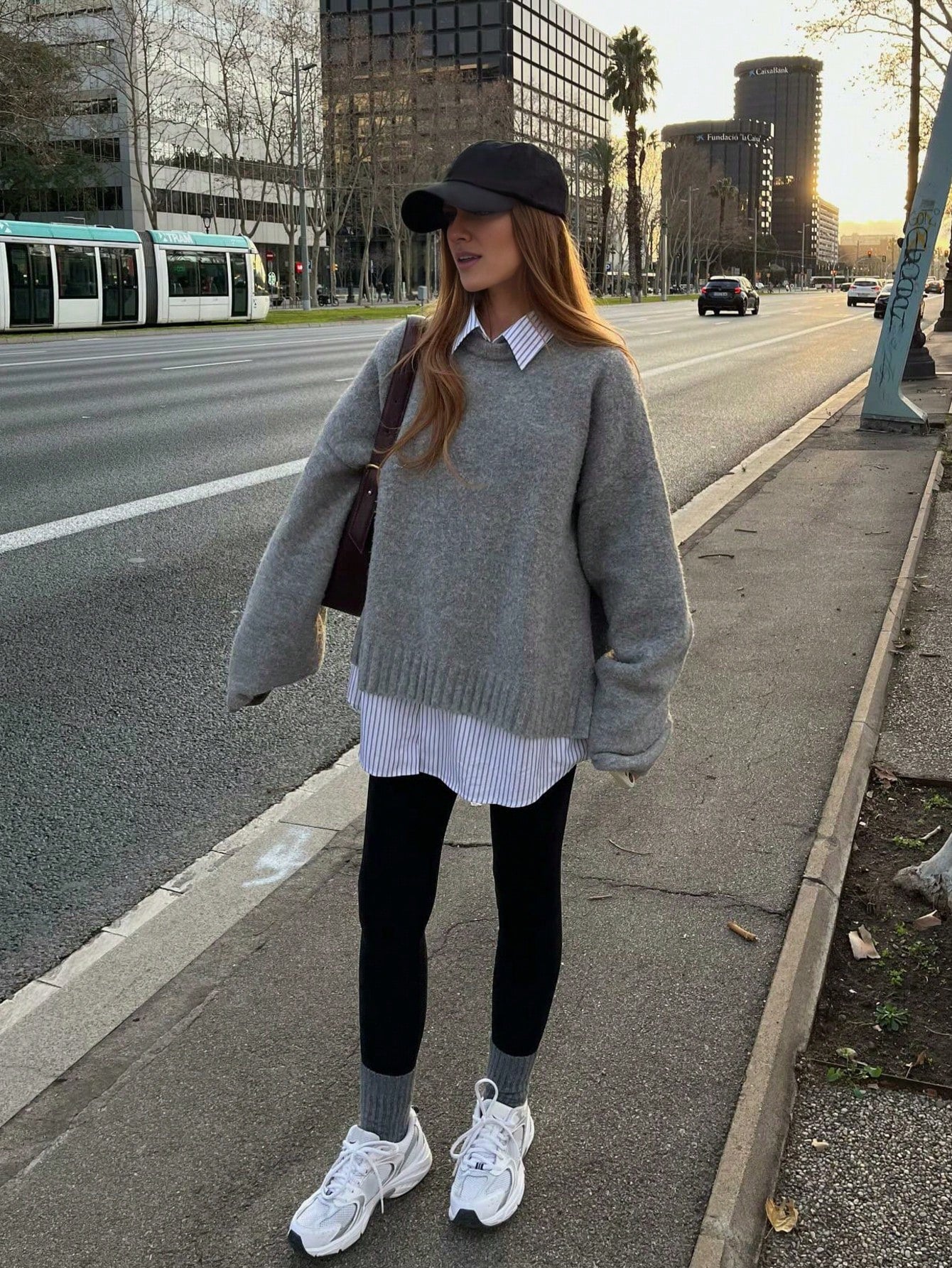 SHEIN Senya Women's Autumn And Winter Dark Grey Crew Neck Long Sleeve Knitted Wool Sweater, Side Slit Straight Sleeve Design Sweater Top, Daily Commuter Versatile Knitted Pullover